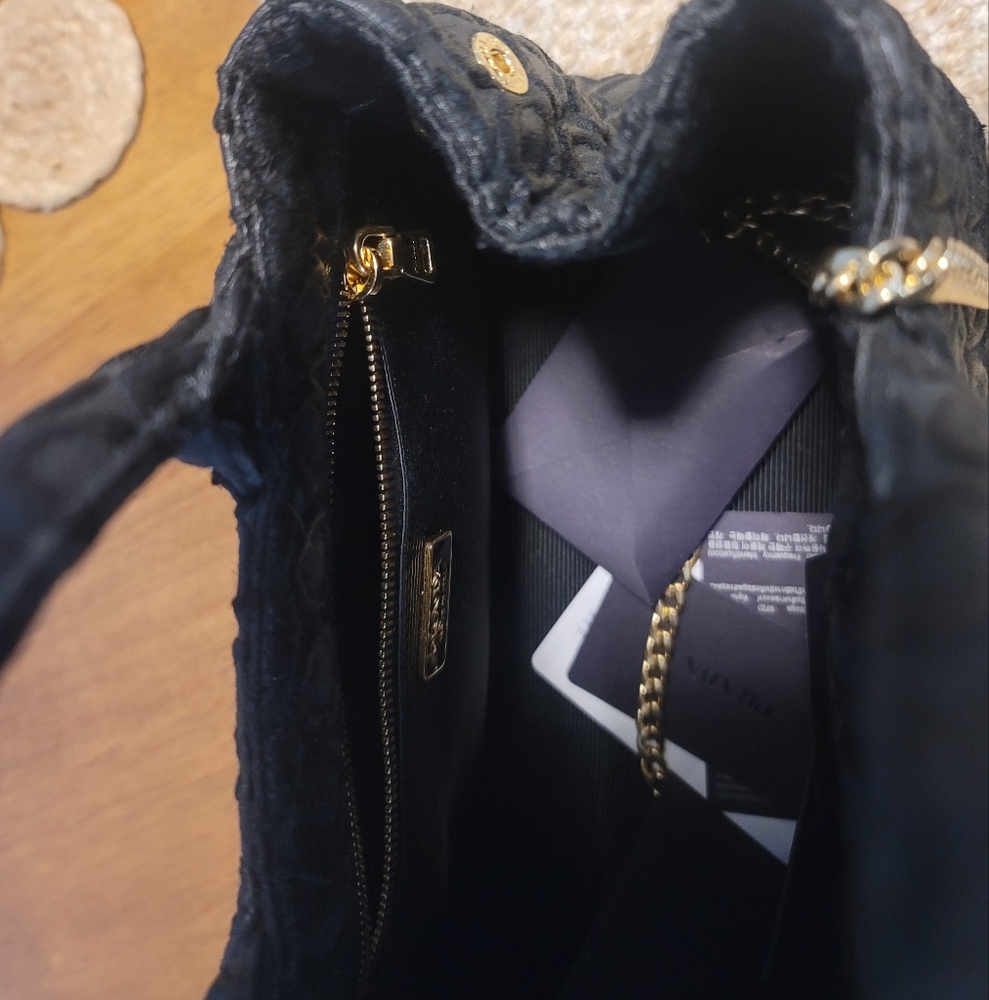 Prada Black Textured Handbag with Gold Chain - Picture 6 of 12